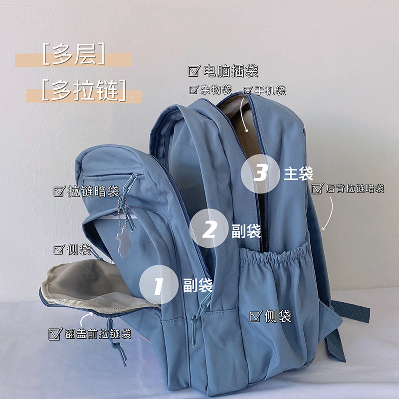 脸蛋多层女初中生小学生大学双肩包 脸蛋双肩背包