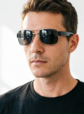 男士日夜驾驶镜偏光墨镜变色太阳镜男款长方形大弯度黑色茶片眼镜