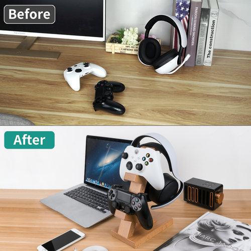 Geekria极客悦耳适用PS4/PS5/Xbox/Switch浅棕色双手柄实木支架 - 图1