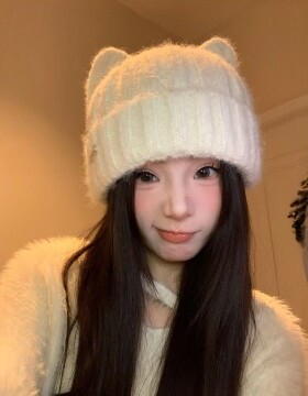 猫耳朵毛线帽大头围女款可爱冷帽子秋冬季加厚防寒保暖针织毛绒帽