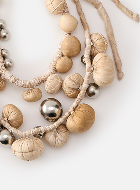 ZHUCHONGYUN2026春新款棉麻线金属球手工编织小众设计感项链