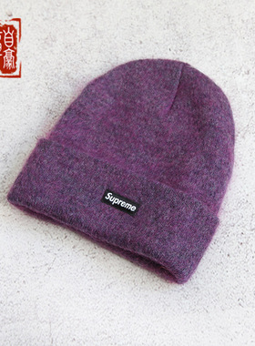 章自豪现货FW24 SUPREME Mohair Beanie马海毛小标贴布冷帽线帽冬