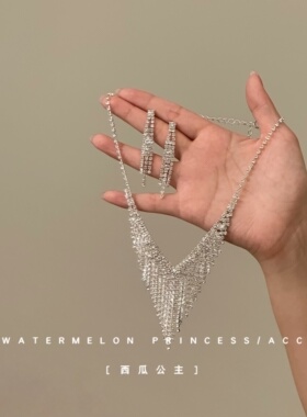「星河瀑」爆闪锆石流苏项链女高级感轻奢生日派对晚宴礼服锁骨链