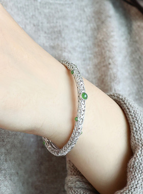 新中式复古银色宫廷风手镯