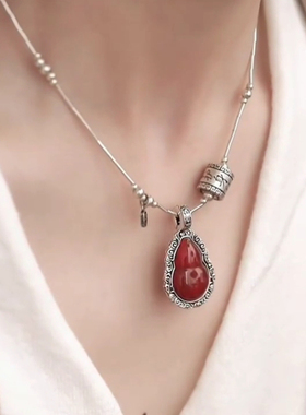 复古唐草纹葫芦吊坠女款新中式浮雕轻奢气质福禄平安开口戒指项链