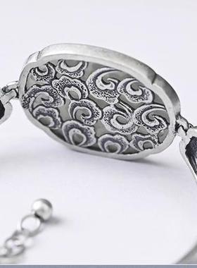 复古民族风手镯女中国风手工镶嵌和田青玉镂空雕花手镯饰品