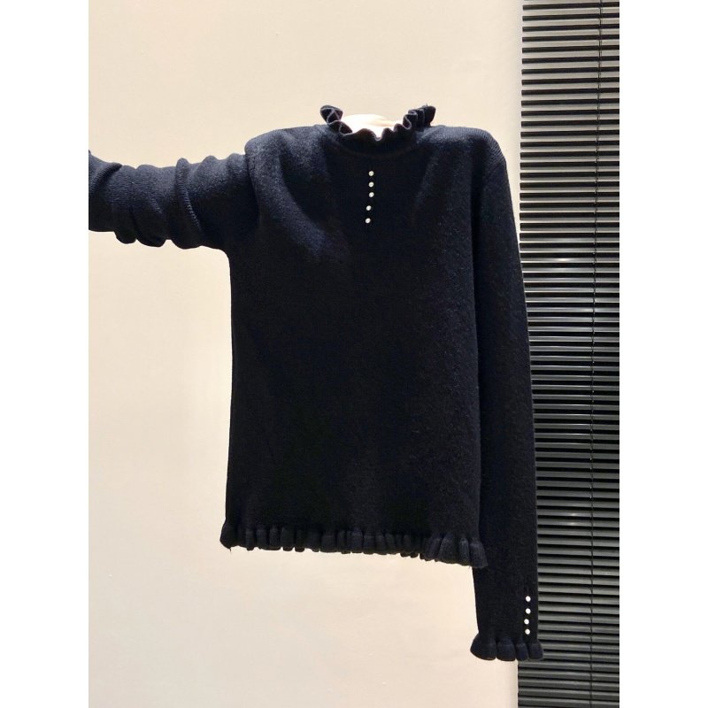 奥特莱斯~撤柜大牌木耳边半高领钉珠针织毛衣女显瘦温柔打底上衣,淘宝优惠券,粉丝福利购,淘宝优惠卷