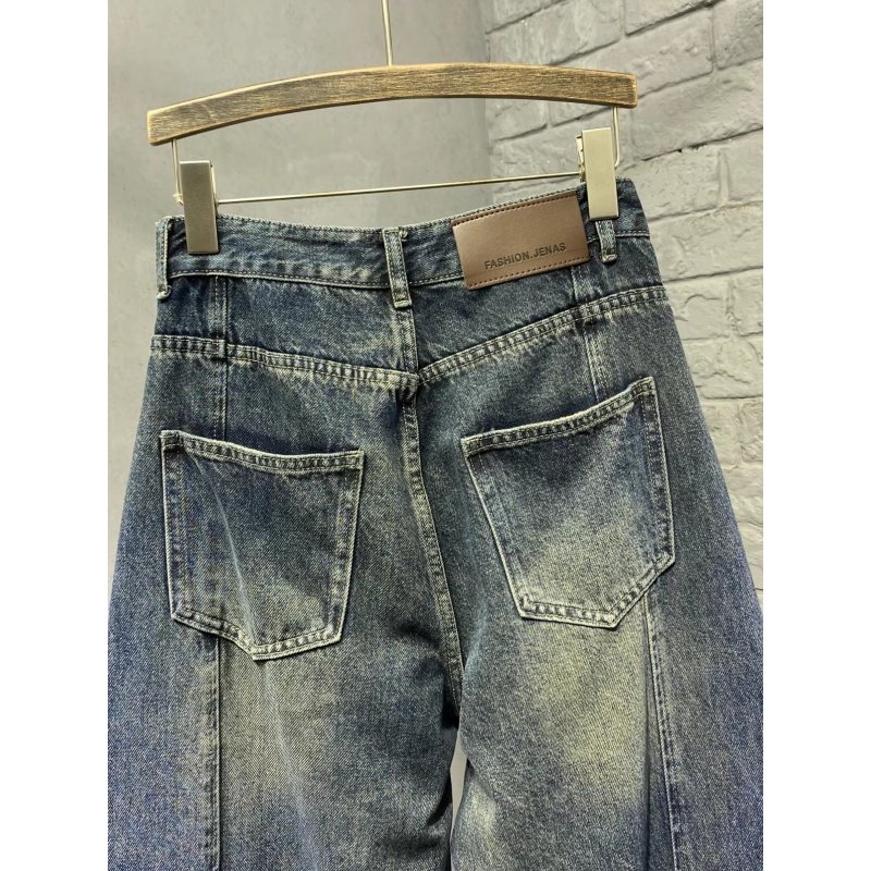 清仓尾货~专柜尾货拼接宽松弯刀牛仔裤女百搭复古显瘦显高阔腿裤,淘宝优惠券,粉丝福利购,淘宝优惠卷