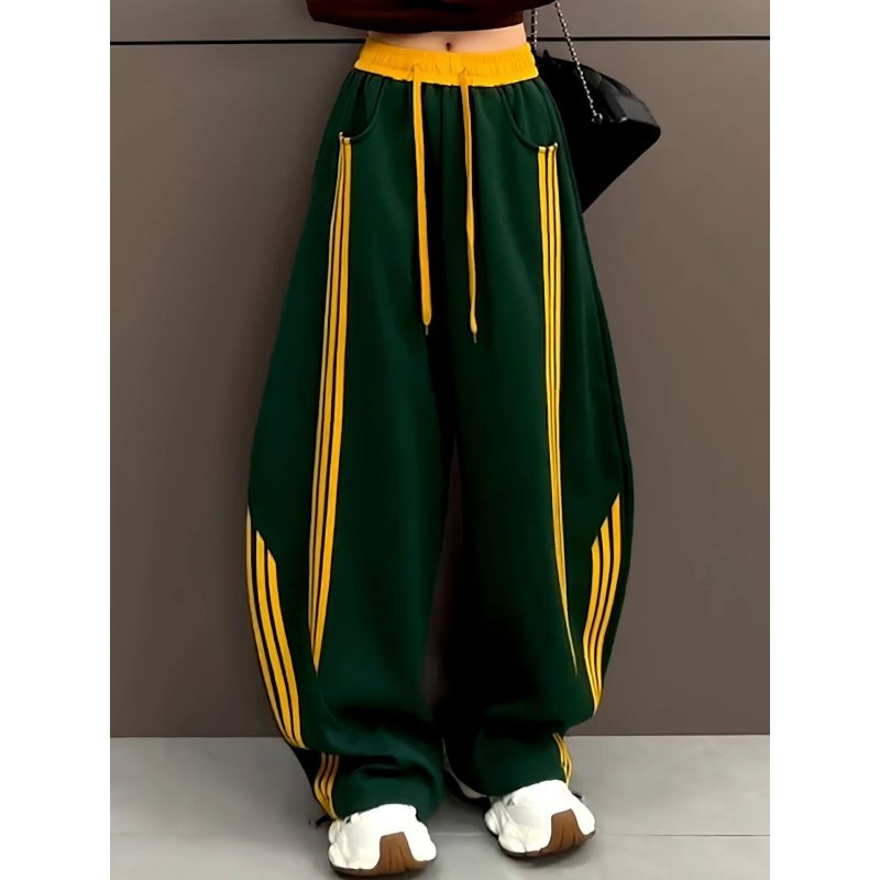清仓捡漏~撤柜大牌美式复古条纹运动裤女宽松休闲垂腿工装感阔裤,淘宝优惠券,粉丝福利购,淘宝优惠卷
