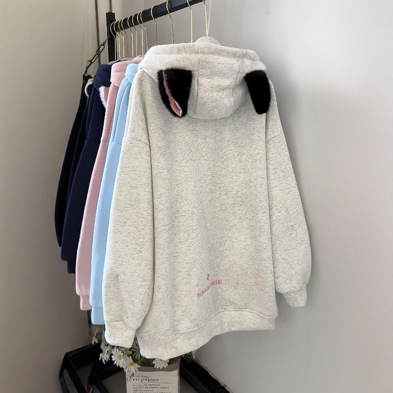 清仓捡漏~专柜撤回韩版宽松休闲百搭慵懒加绒加厚卫衣开衫外套女 - 图0