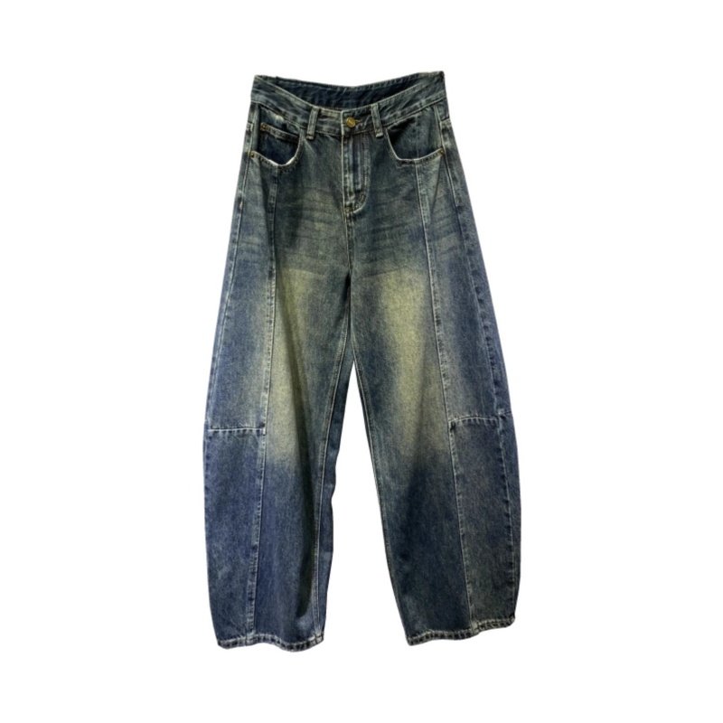 清仓尾货~专柜尾货拼接宽松弯刀牛仔裤女百搭复古显瘦显高阔腿裤,淘宝优惠券,粉丝福利购,淘宝优惠卷