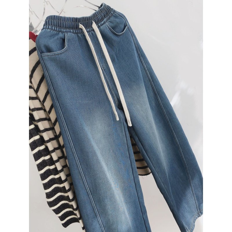 奥特莱斯~撤柜清仓加绒加厚阔腿牛仔裤女高腰宽松休闲保暖直筒裤,淘宝优惠券,粉丝福利购,淘宝优惠卷