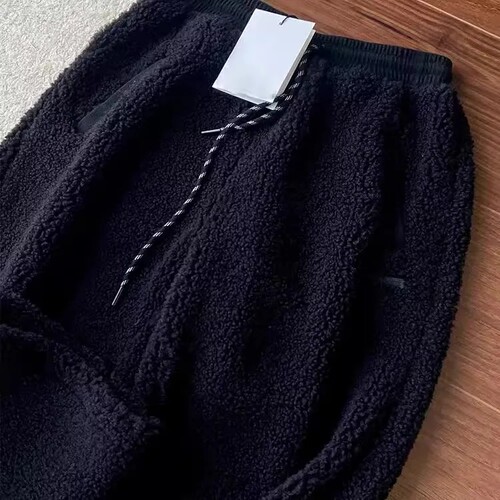 清仓尾货~专柜尾货黑色摇粒绒休闲束脚裤子韩系小众羊羔阔腿裤子 - 图0