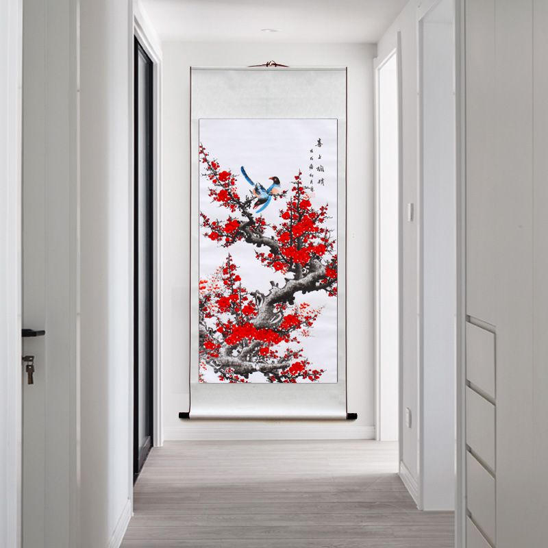 新中式国画梅花图客厅装饰字画水墨画喜上眉梢四尺竖幅花鸟画装裱,淘宝优惠券,粉丝福利购,淘宝优惠卷