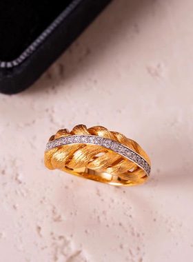 新品中古排钻羽毛戒指小众轻奢高