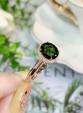 新品新款时尚绿色锆石戒指高级气