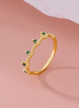 新款个性开口绿色戒指女食指指环