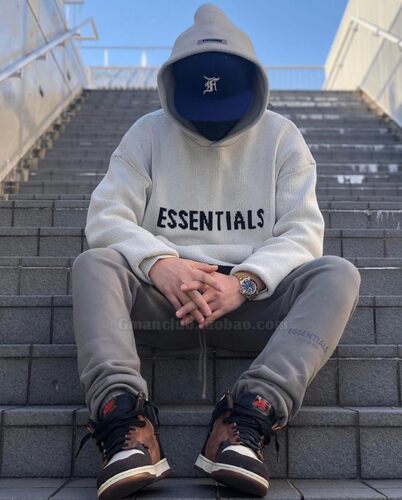 FotiGmanClub ESSENTIALS 新复线胸前字母毛衣针织衫宽松连帽卫衣 - 图1