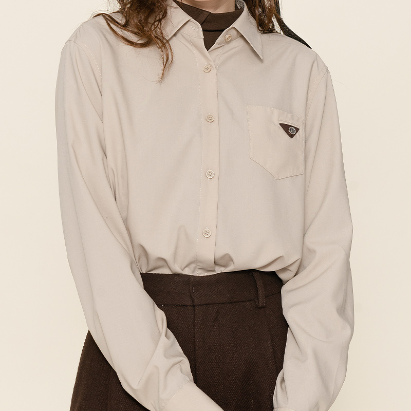 D-HARRY/迪哈利复古拼接米色衬衫女长袖打底衫衬衣DH224D95630D - 图2