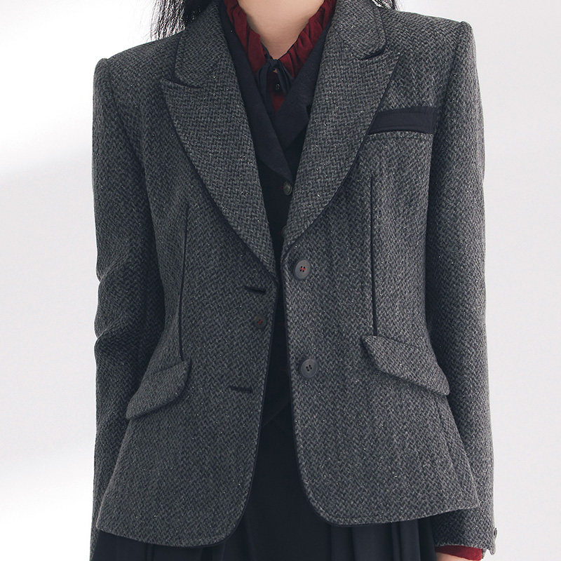 【明星同款】D-HARRY/迪哈利春秋复古学院花灰西装DH241A96870D,淘宝优惠券,粉丝福利购,淘宝优惠卷