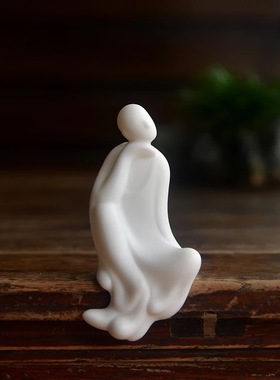 中式风人物禅意德化白色迷你陶艺