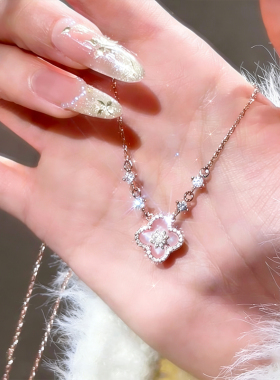 粉贝母四叶草纯银项链女款锁骨链