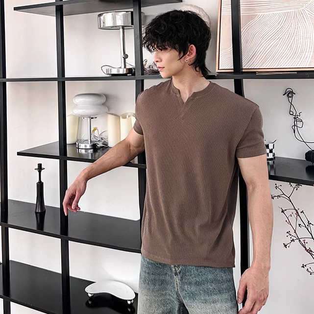 TECHFIT 运动短袖男夏季美式简约肌理V领宽松休闲短袖健身上衣 - 图0
