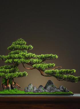 禅宗中国风幸运欢迎松木饰品模拟盆景入口客厅桌面饰品公司开幕礼