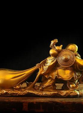 纯黄铜弥勒佛像大肚笑佛摆件布袋和尚黄金袋招财大号公司开业送礼