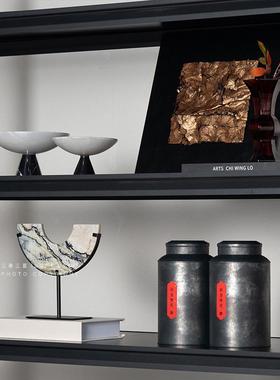 样板间书柜摆件售楼处展柜新中式博古架茶室茶柜书房禅意软装饰品