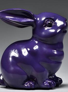 紫色木质兔子雕刻摆件红木十二生肖木头兔家居客厅桌面补角装饰品