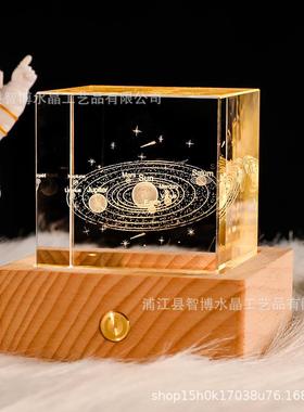 发光月球云朵水晶球小夜灯宇宙系列方体月亮星系摆件精致生日礼品