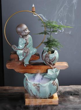陶瓷人物如来禅意小和尚桌沿装饰花盆摆件大号小沙弥创意装饰摆件