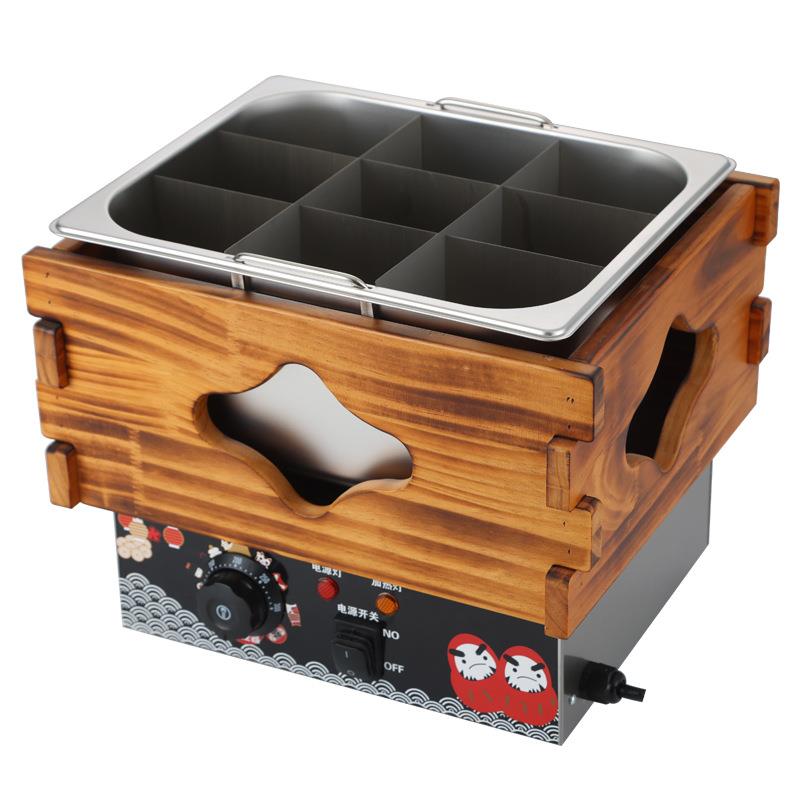 Source Factory Commercial Desktop Japanese Wooden Frame 10 Single Cylinder 9 Grid Electric Oden Cooking Machine String and Grid Cooking Pot