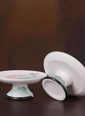 久畔陶瓷青红高脚荷韵供佛果盘佛具用品家用供奉贡盘佛堂佛前摆件