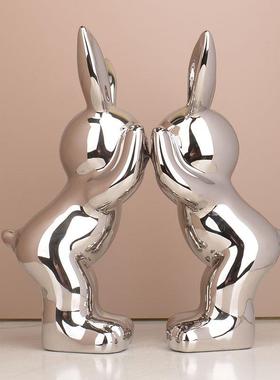 轻奢高档客厅摆件酒柜饰品红酒架摆件家居电视柜现代电镀银工艺品