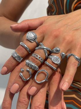 12件套不规则戒金属指套装2025夏季时尚个性网红气质叠戴戒指组合