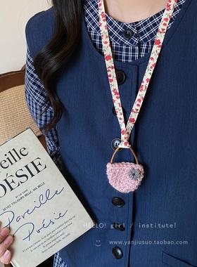 可爱针织毛线包包吊坠项炼女款2025新款秋冬长款挂脖毛衣炼配饰品