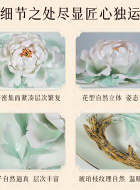 洛阳李学武牡丹瓷盘摆件陶瓷办公室送领导高档礼品精品10寸单花