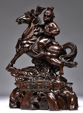 黑檀木雕马上封侯摆件家居客厅办公装饰开业工艺事业商务红木礼品