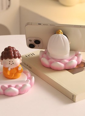 创意中式观音佛祖手机支架小摆件办公室桌面工位情绪解压懒人专用