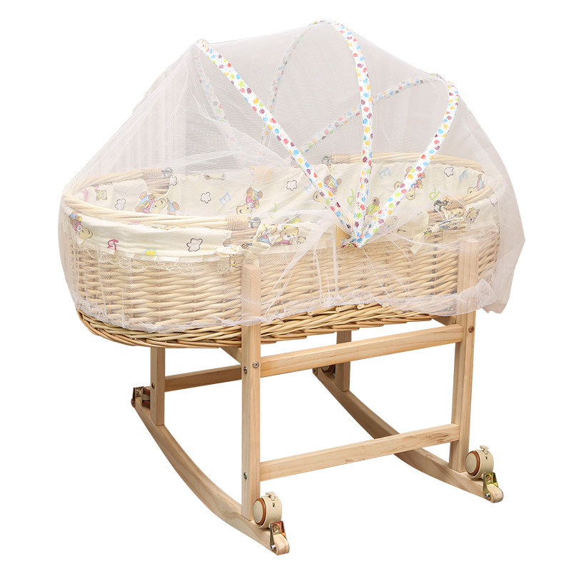 摇篮床藤编新生儿婴儿篮便携提篮童床实木车载手提蓝轮子蚊帐凉席,淘宝优惠券,粉丝福利购,淘宝优惠卷