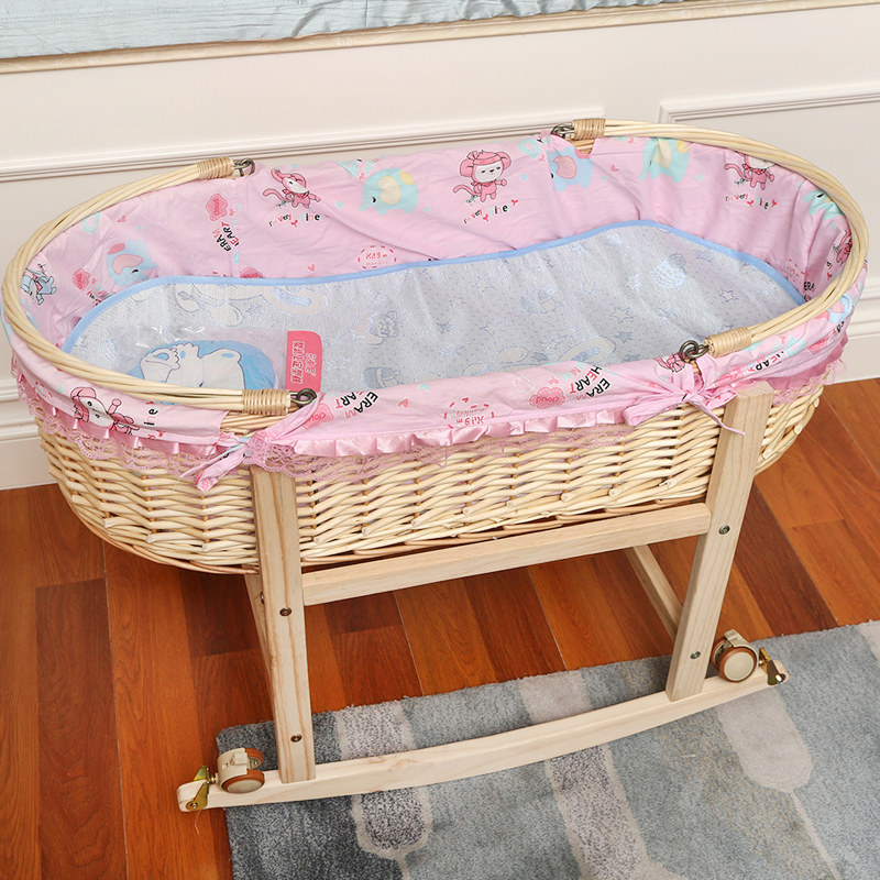摇篮床藤编新生儿婴儿篮便携提篮童床实木车载手提蓝轮子蚊帐凉席,淘宝优惠券,粉丝福利购,淘宝优惠卷
