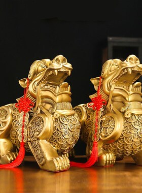 金钱貔貅纯铜大号招财皮丘一对收银台柜台工艺品摆件店铺开业礼品