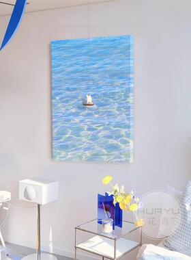 绿色一帆风顺实木小船海景客厅装饰画入户玄关过道走廊高级感挂画