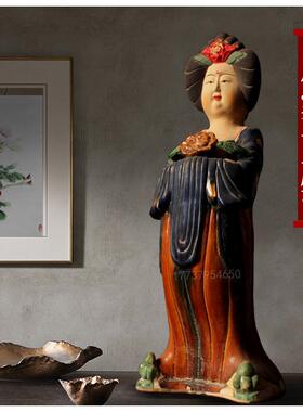 彷古唐仕女摆件陶瓷胖妞肥婆侍女洛阳西安中式手工唐三彩仕女收藏