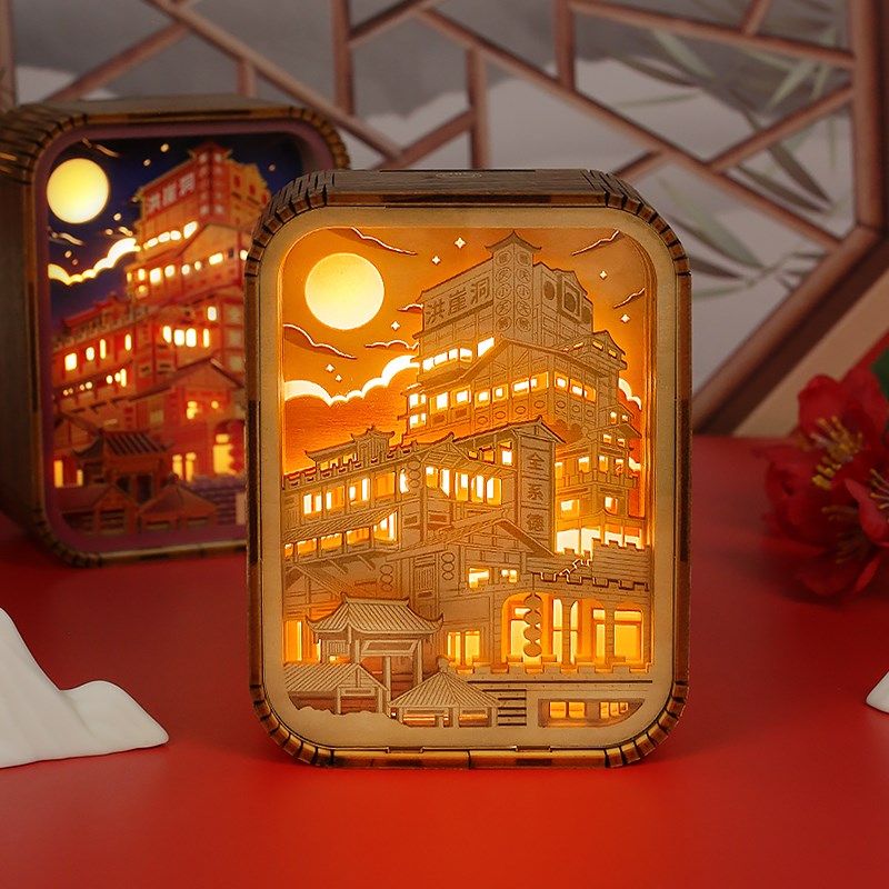 景区文创纪念f礼品创意居家装饰摆件3D立体小夜灯重庆洪崖洞木雕,淘宝优惠券,粉丝福利购,淘宝优惠卷