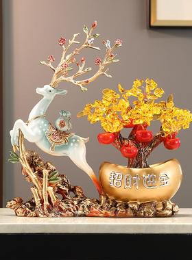 一路发财新中式鹿摆件高档玄关客厅发财树摇钱装饰品乔迁新居礼品