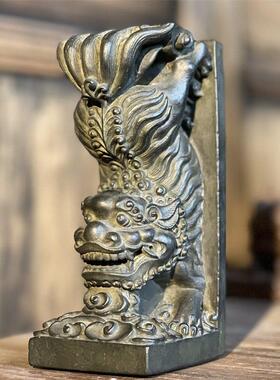 中式覆古桌面摆件创意倒立彷石狮子书房书立架镇纸搁笔架家居陈设