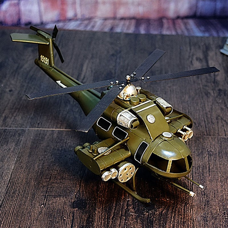 复古美式武装直升机模型家居软装摆件铁艺工艺品摆设摄影道具 - 图1